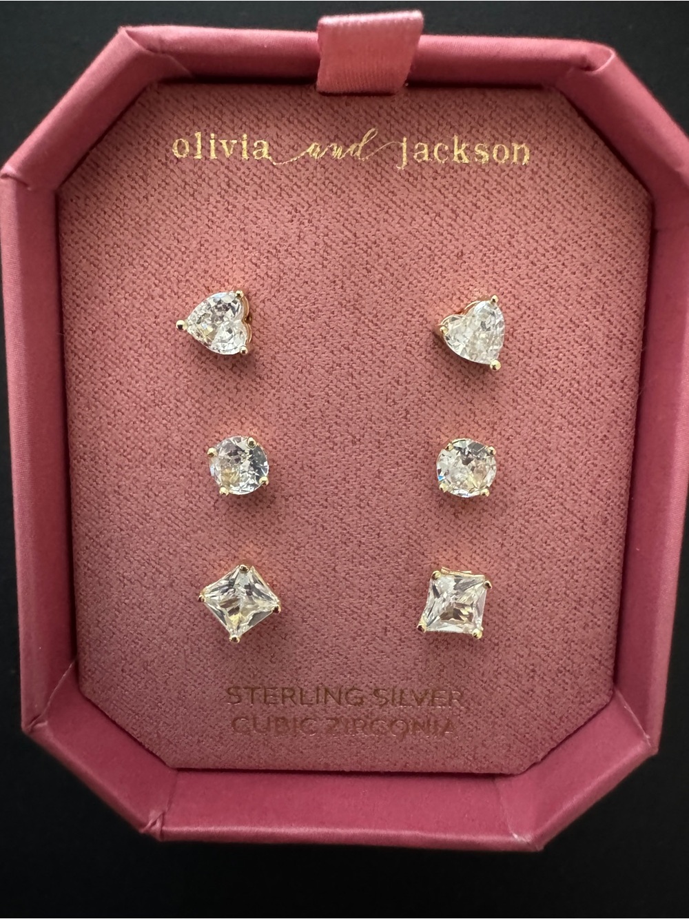 Olivia and Jackson Pink Boxed Sterling Silver Cubic Zirconia Earring Set - Pink